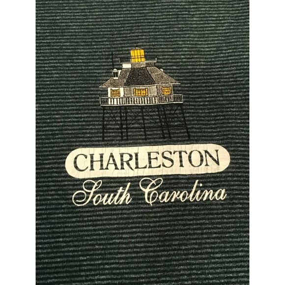 Vintage Charleston South Carolina Shirt Menms Large Green Striped Travel Tourist - Picture 3 of 6